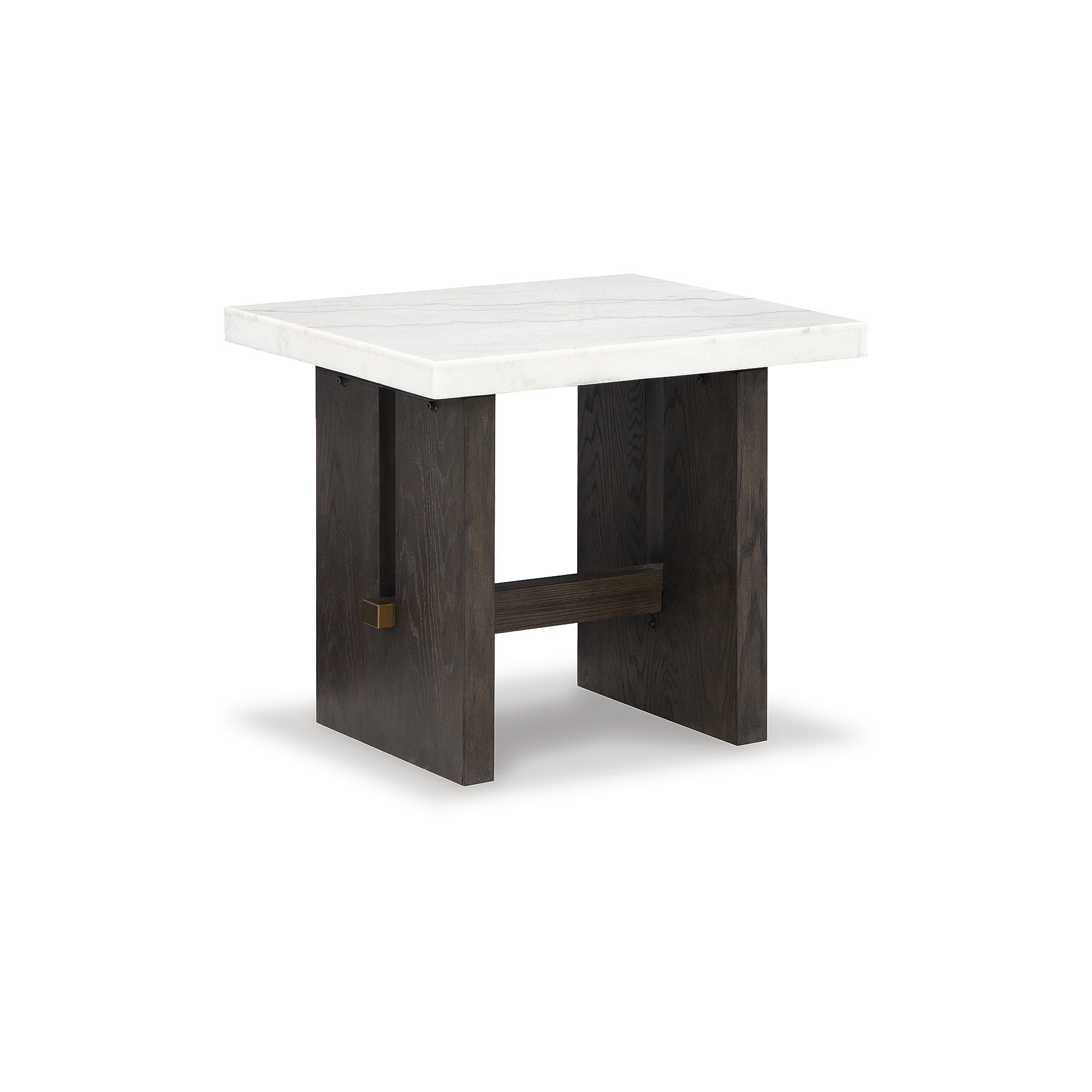Contemporary Dark Brown Wood End Table with Marble Top