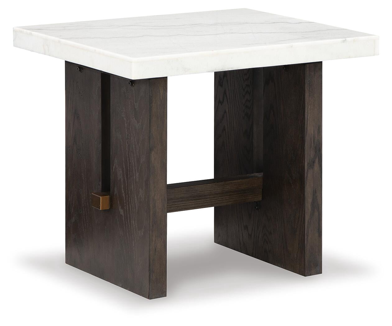 Signature Design by Ashley Burkhaus Traditional End Table with Marble Tabletop, Dark Brown & White