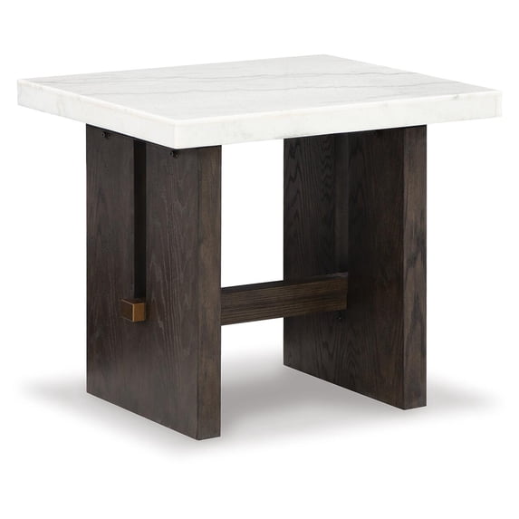 Signature Design by Ashley Burkhaus Traditional End Table with Marble Tabletop, Dark Brown & White