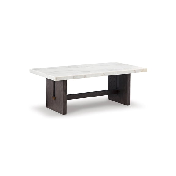 Signature Design by Ashley Burkhaus Traditional Rectangular Coffee Table with Marble Tabletop, Dark Brown & White