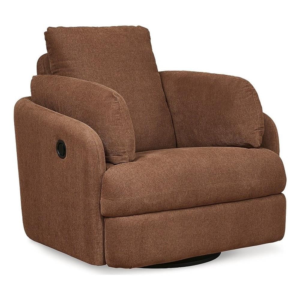 Spice Brown Swivel Recliner Armchair with Hidden Storage