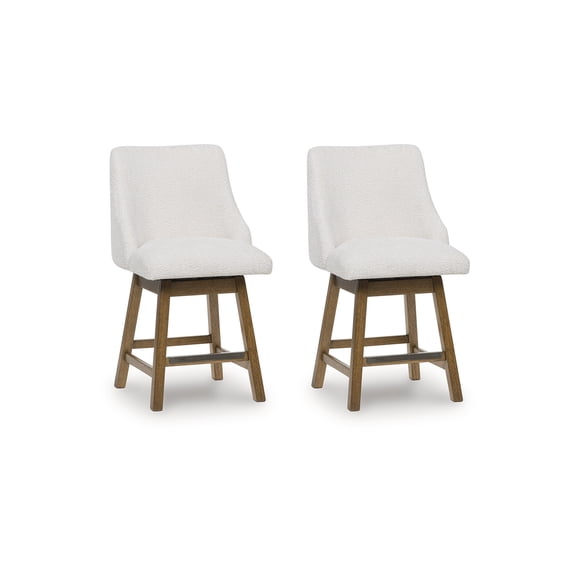 Signature Design by Ashley Cabalynn Counter Height Upholstered Swivel Barstools, Set of 2, Light Brown Frame with Cushioned Oatmeal Seat