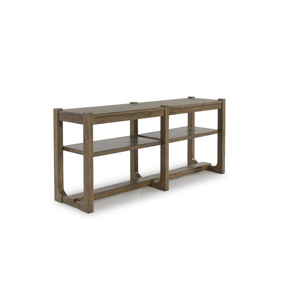 Signature Design by Ashley Cabalynn Farmhouse Sofa Table with 2 Adjustable Shelves, Light Brown