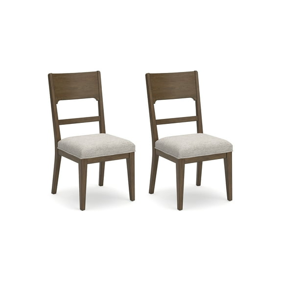Signature Design by Ashley Cabalynn Dining Side Chairs Set of 2, Oatmeal and Light Brown Upholstered Dining Chairs with Hardwood Frame