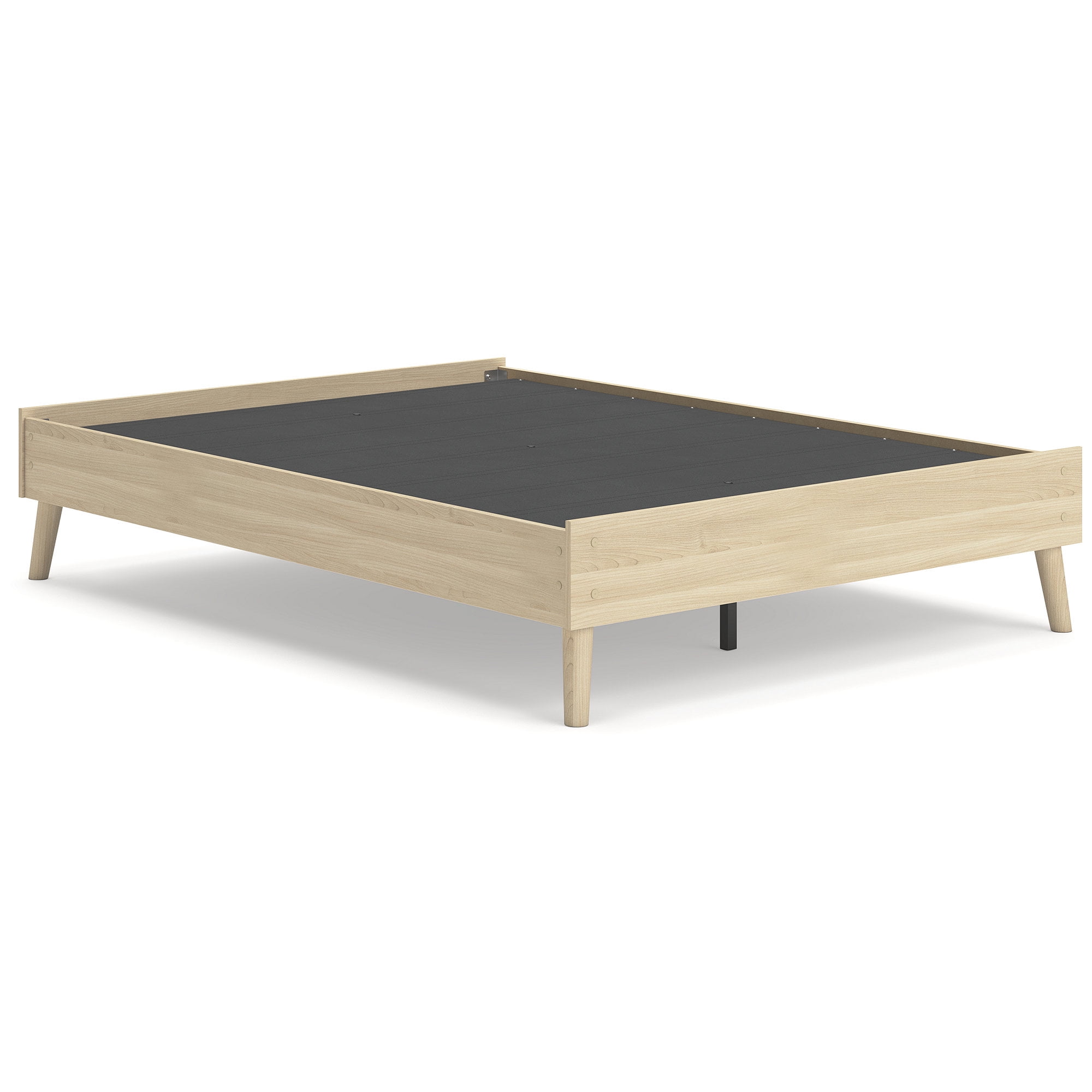 Light Brown Full Platform Bed with Wood Frame and Storage