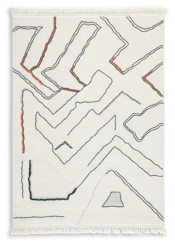 8' x 10' White and Multicolor Abstract Cotton Synthetic Rug