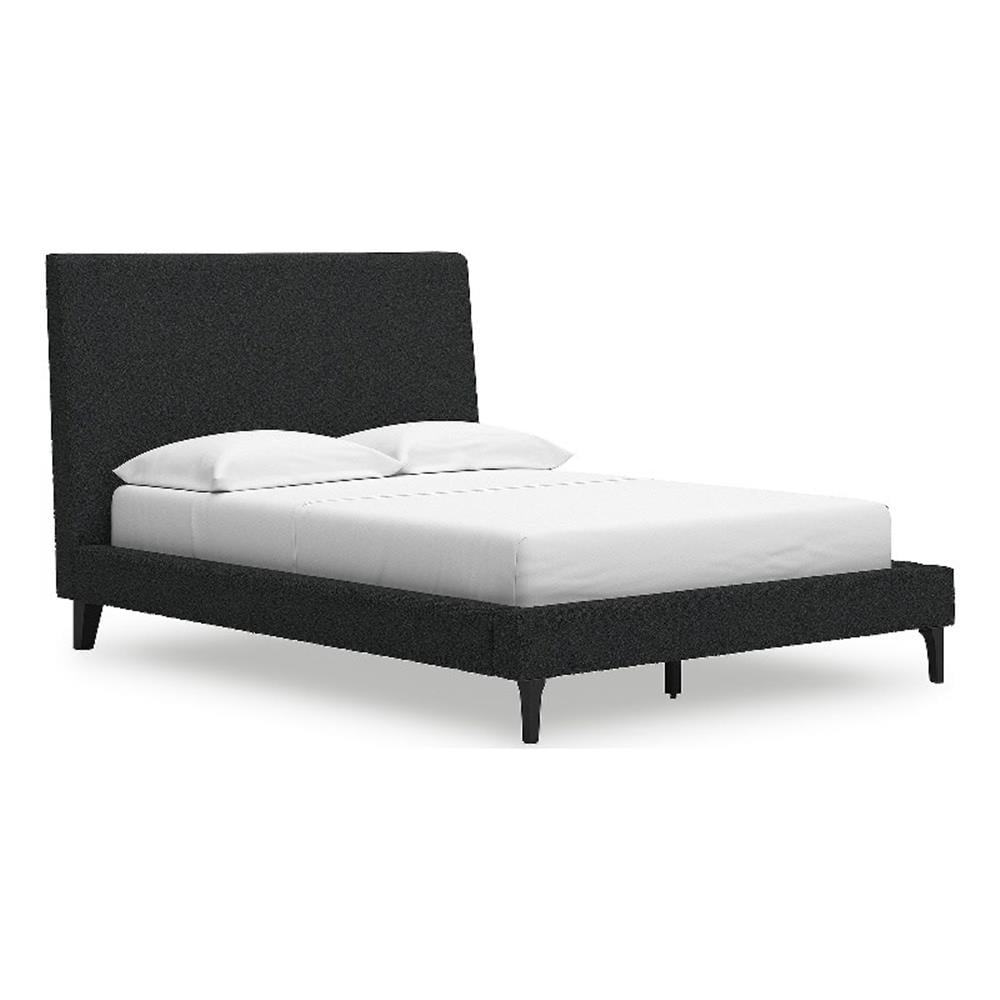 Cadmori Black Full Upholstered Bed with Roll Slats and Wood Frame