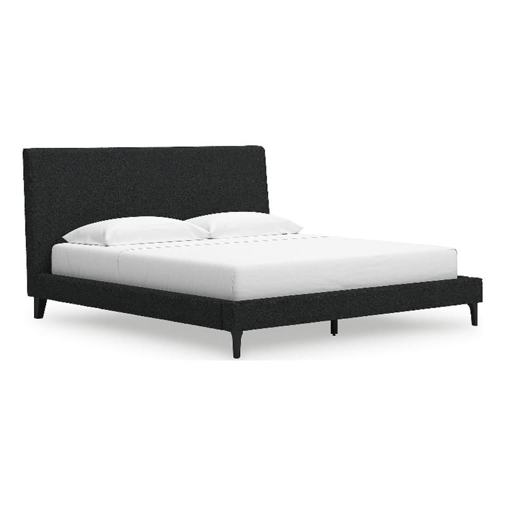 King Black Upholstered Wood Frame Bed with Drawers