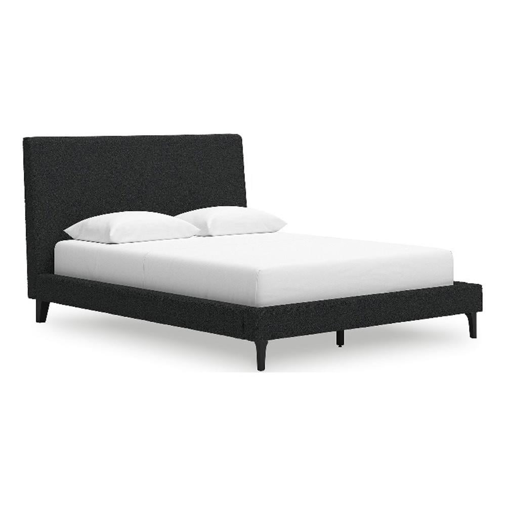Black Queen Upholstered Bed with Wood Frame and Drawer