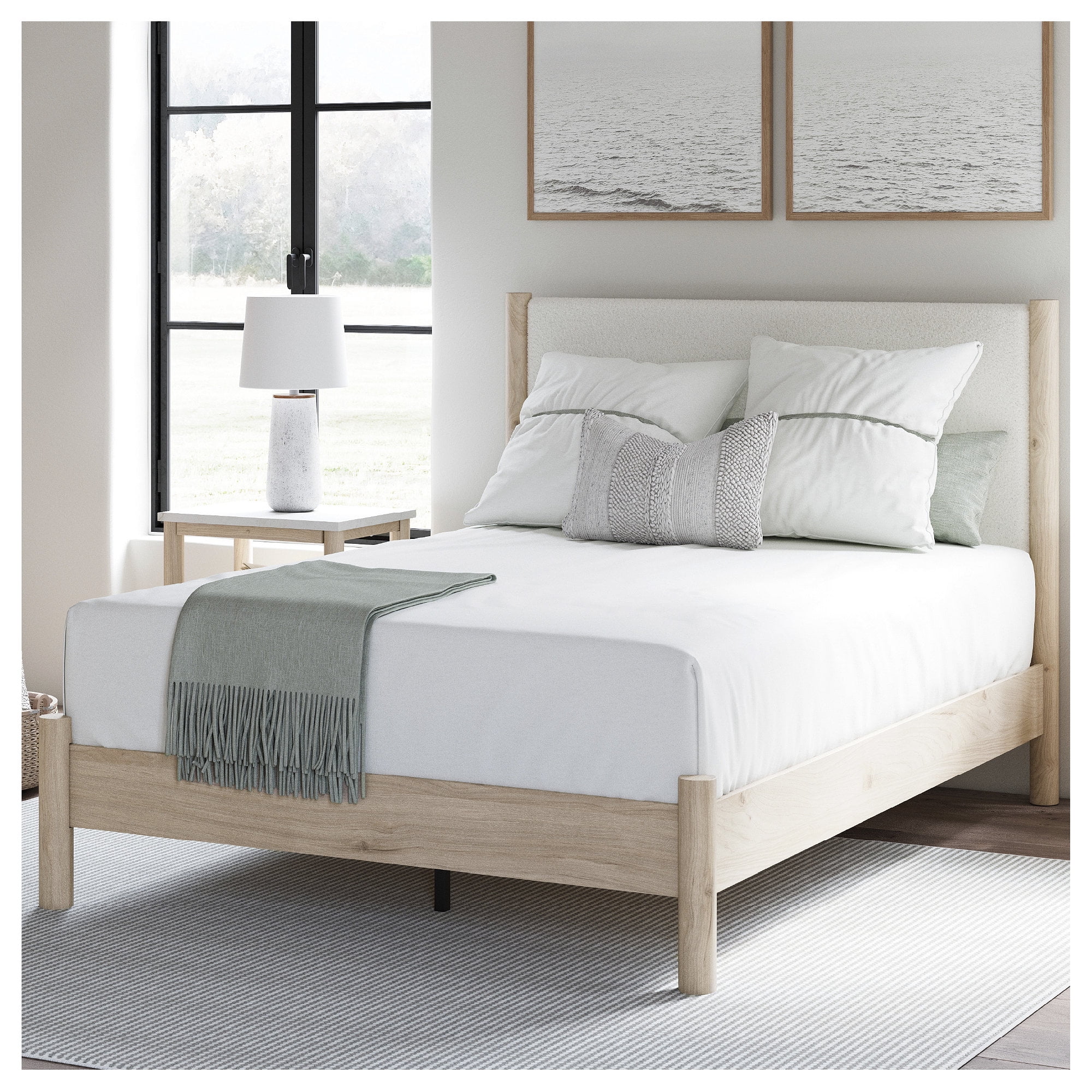Signature Design by Ashley Cadmori Queen Upholstered Panel Bed with Two-Tone Finish and Rails