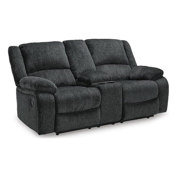 Signature Design by Ashley Calder Row Reclining Loveseat with Console in Slate