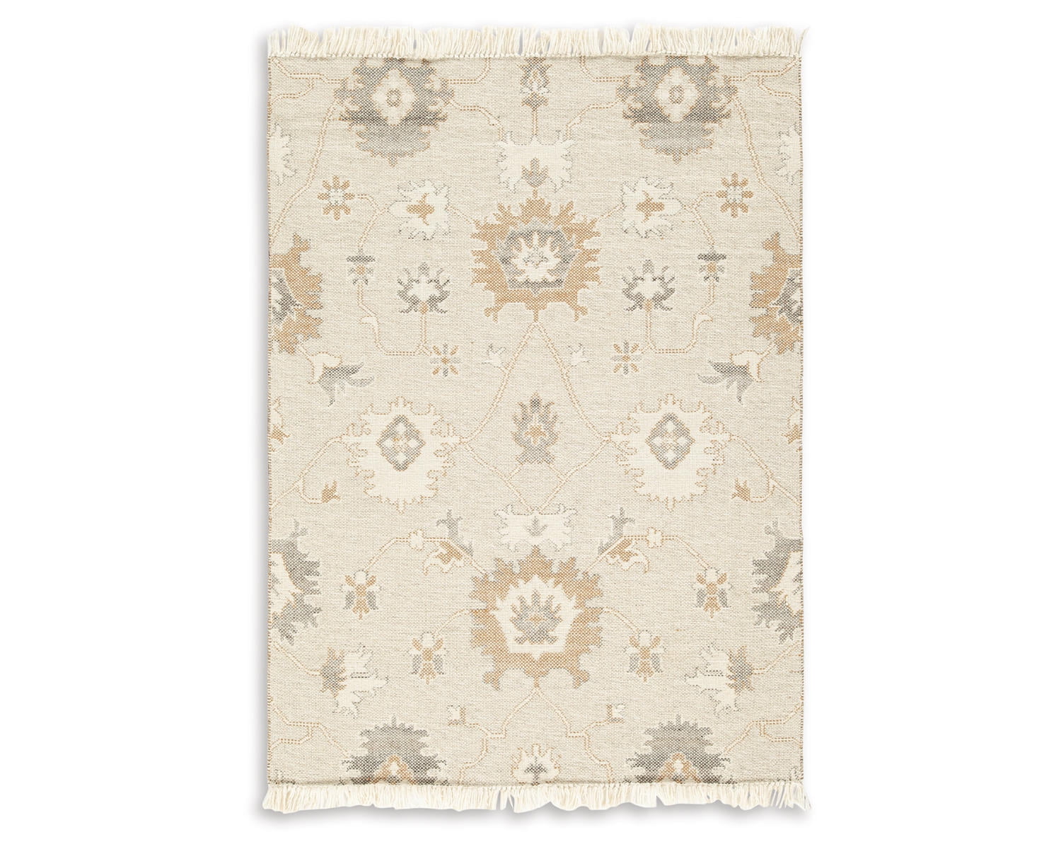 Handmade Gray and Caramel Floral Wool 5' x 7' Rug