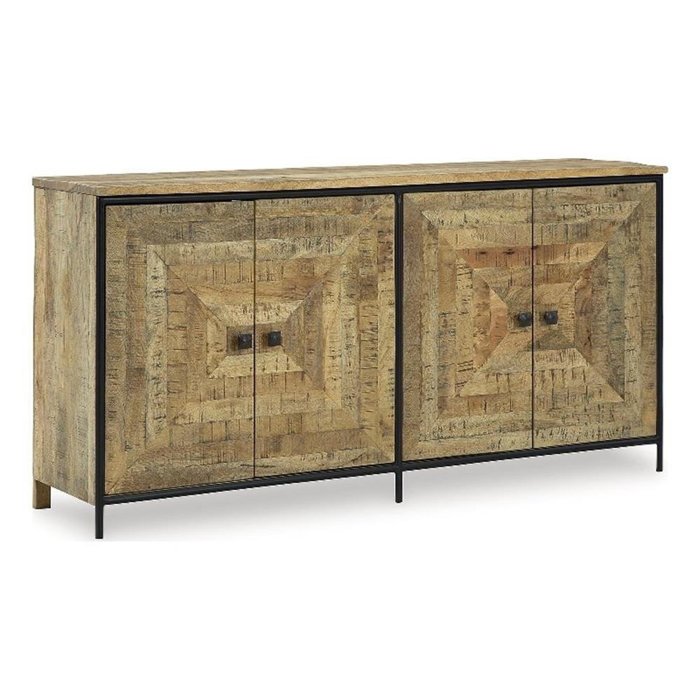 Camney 64" Black and Beige Mango Wood Accent Cabinet