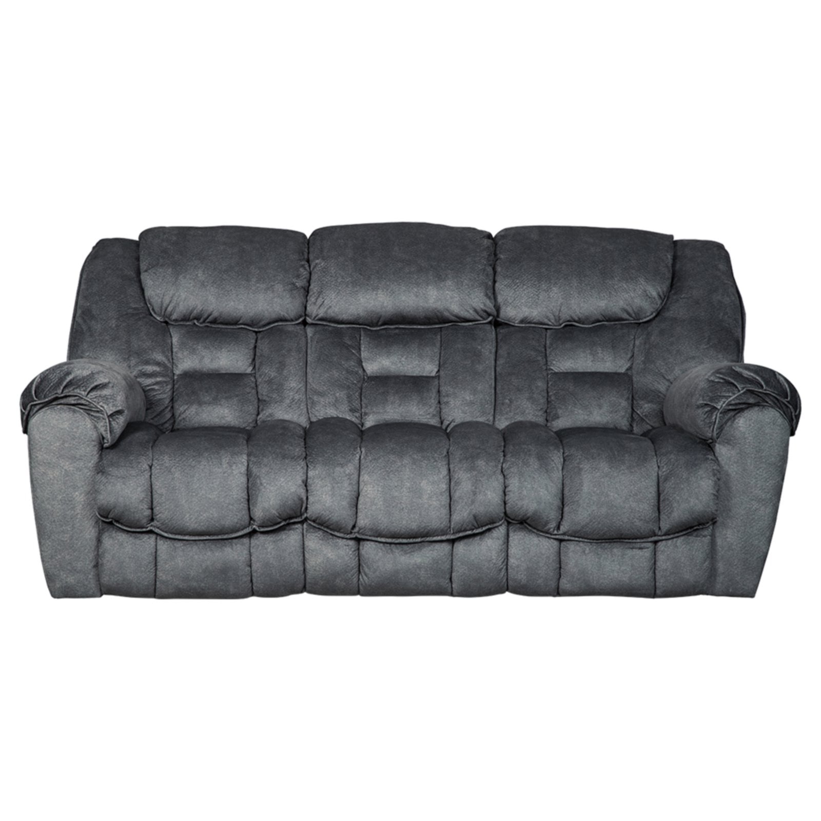 Granite Gray Tufted Fabric Reclining Sofa with Pillow-top Arms