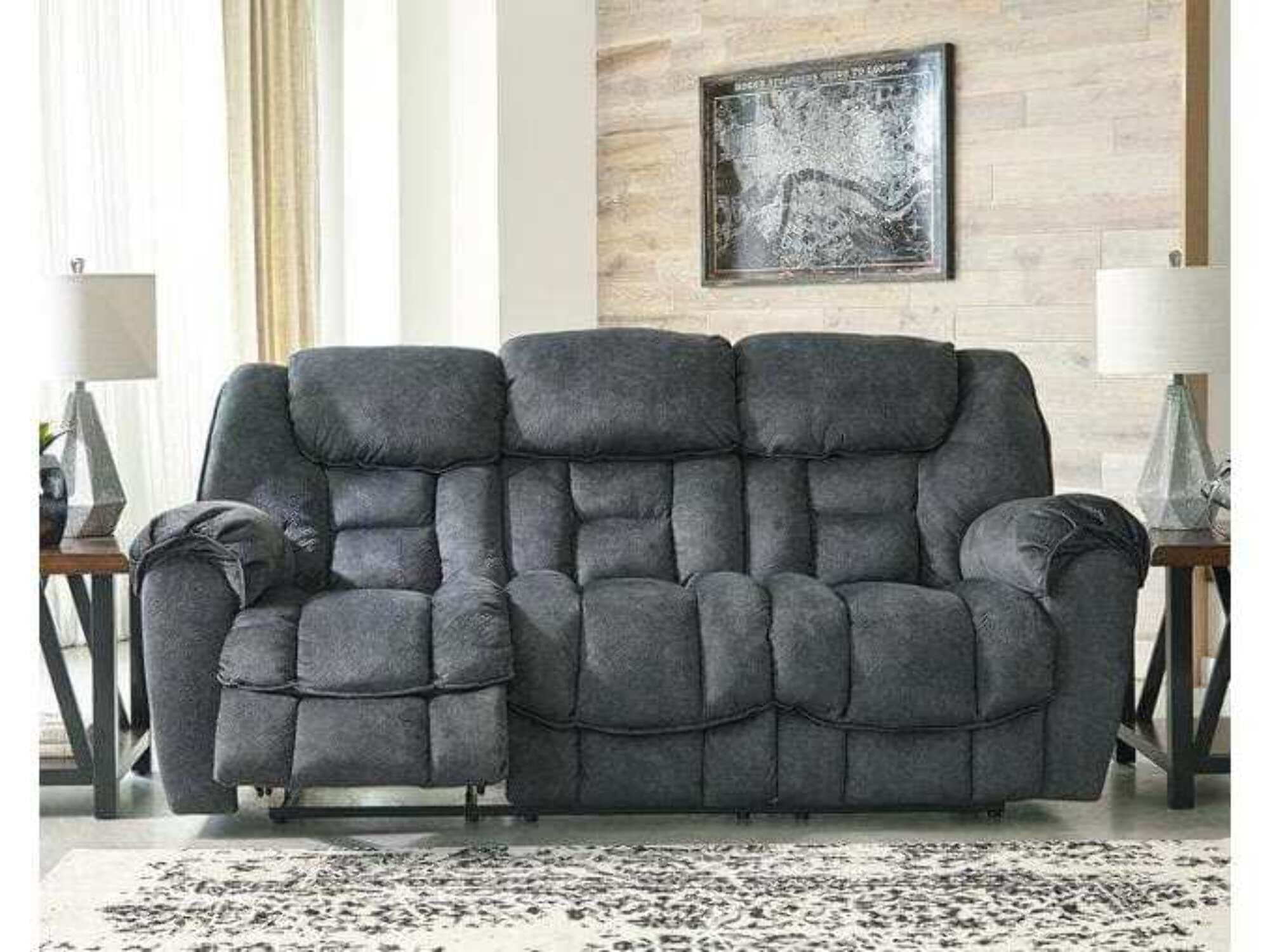 Granite Gray Tufted Fabric Reclining Sofa with Pillow-top Arms