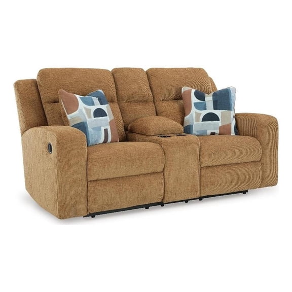 Signature Design by Ashley Carden Row Reclining Loveseat with Console in Orange
