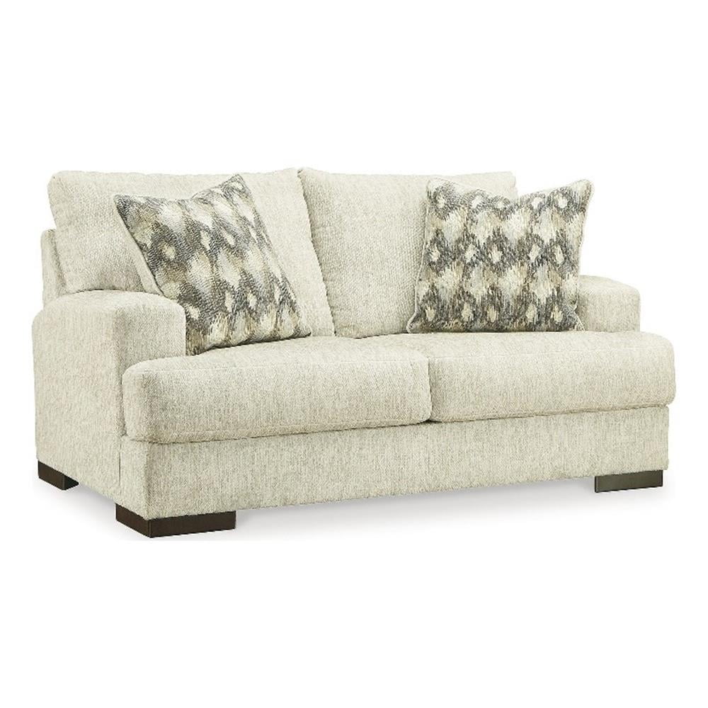 Beige Microfiber Track Arm Loveseat with Removable Cushions