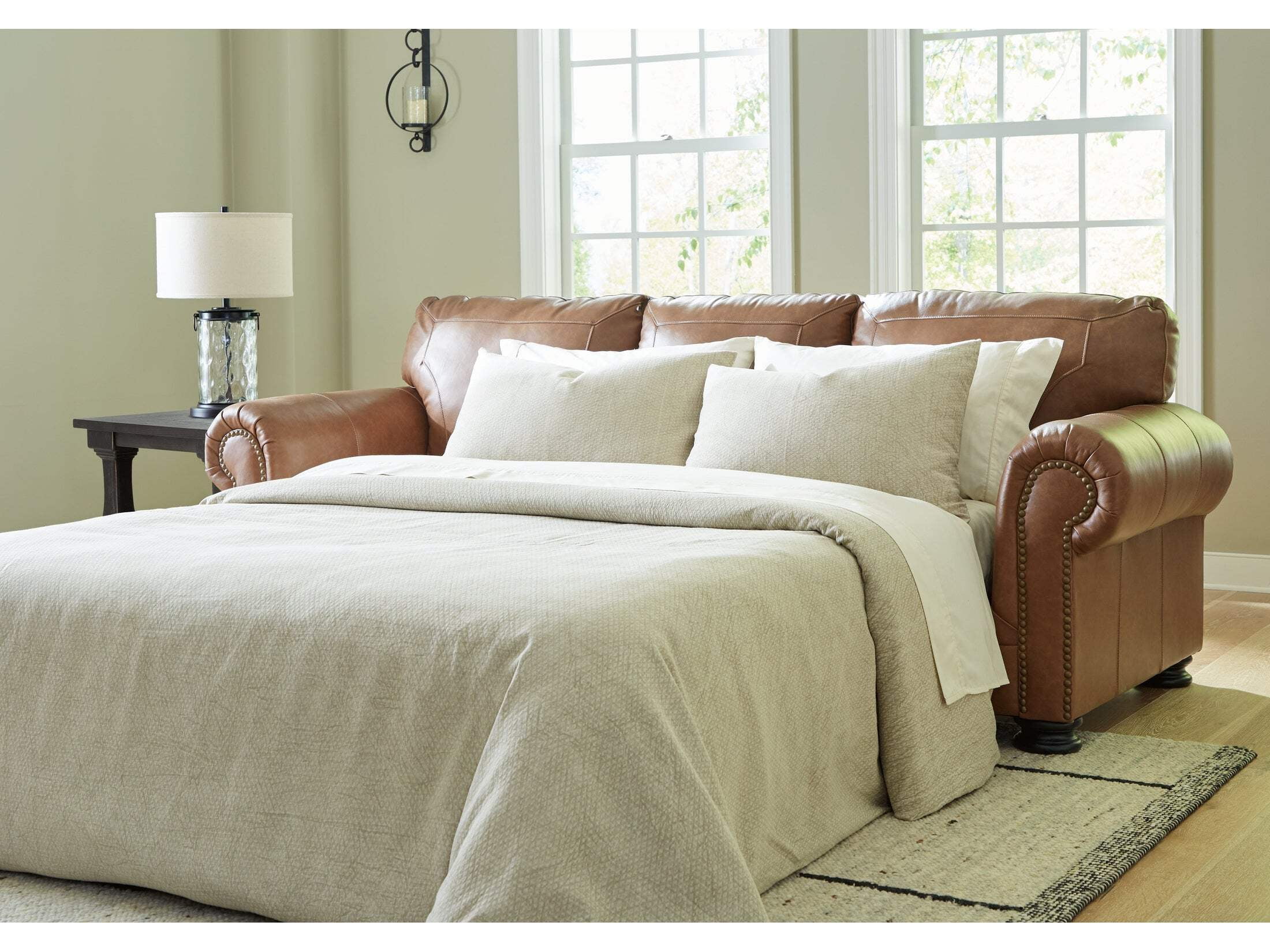 Carianna Brown Faux Leather Queen Sleeper Sofa with Memory Foam Mattress