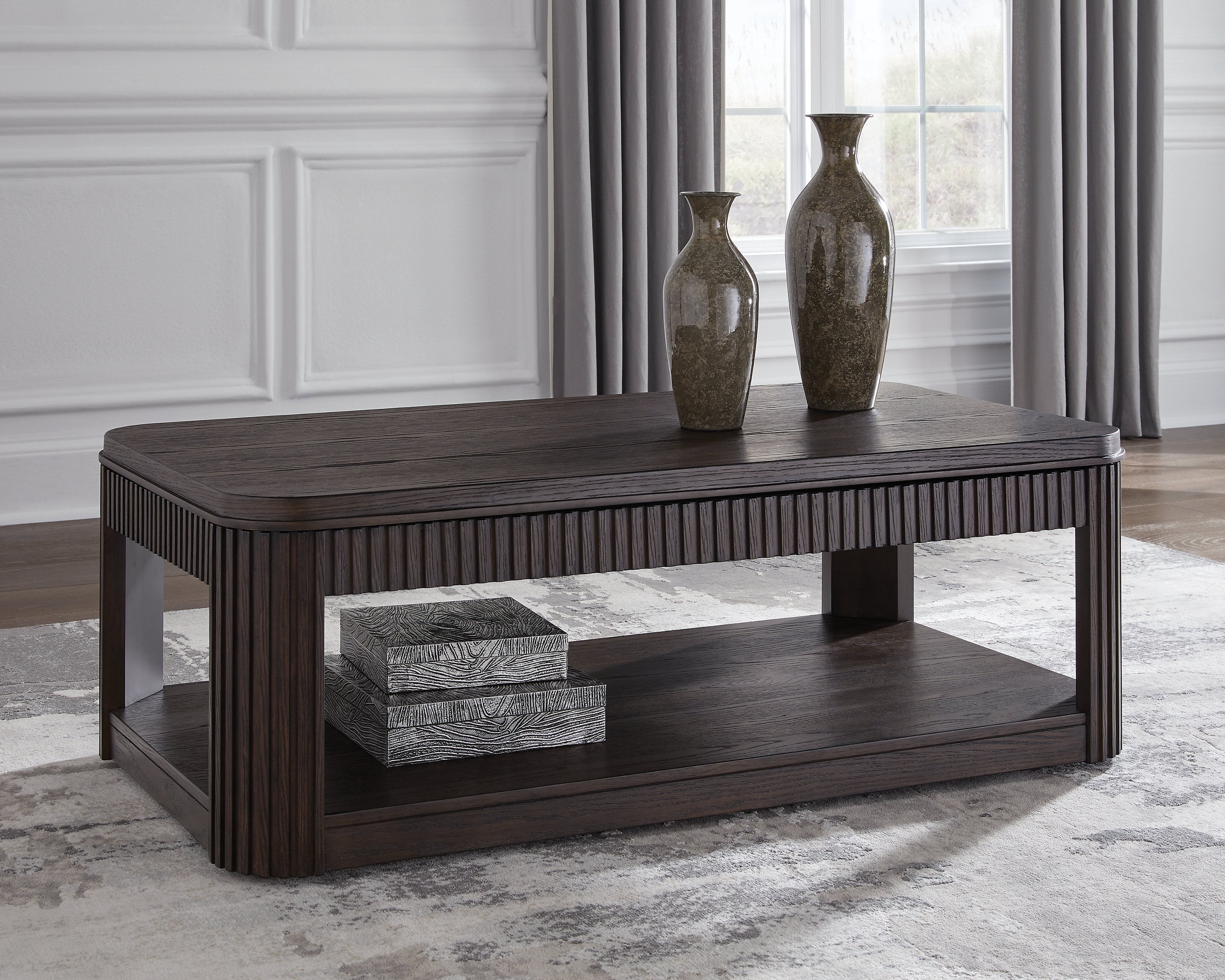 Signature Design by Ashley Carlibrie Lift Top Coffee Table, Brown Contemporary Cocktail Table with Shelf and Casters