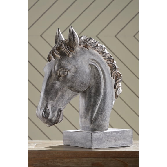 Signature Design by Ashley Carnlow Horse Head Sculpture, Antique Black Polyresin Tabletop Decor