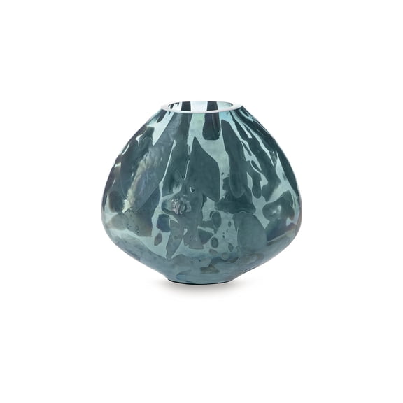 Signature Design by Ashley Cartshaw 6.63" Glass Vase, Iridescent Teal Finish