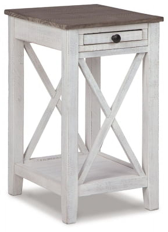 Adalane 25" Brown and White Wood Rectangular Side Table with Storage