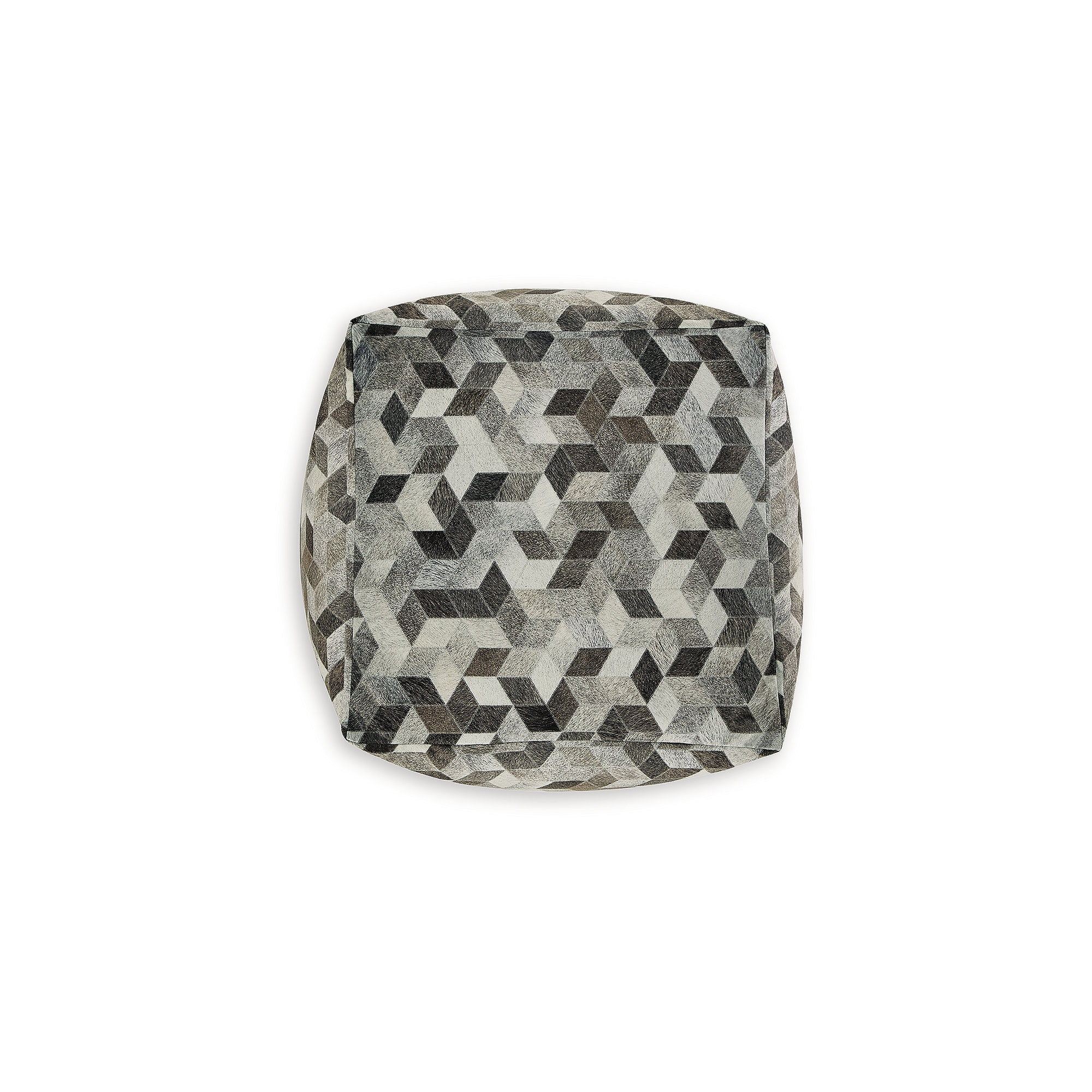 Geometric Gray and Brown Faux Hair Pouf