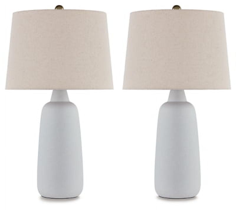 White Ceramic Table Lamp Set with Beige Empire Shade and 3-Way Switch