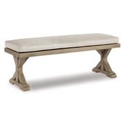 Signature Design by Ashley Beachcroft Outdoor Bench with Cushion, Beige, Farmhouse Patio Bench with Nuvella Fabric