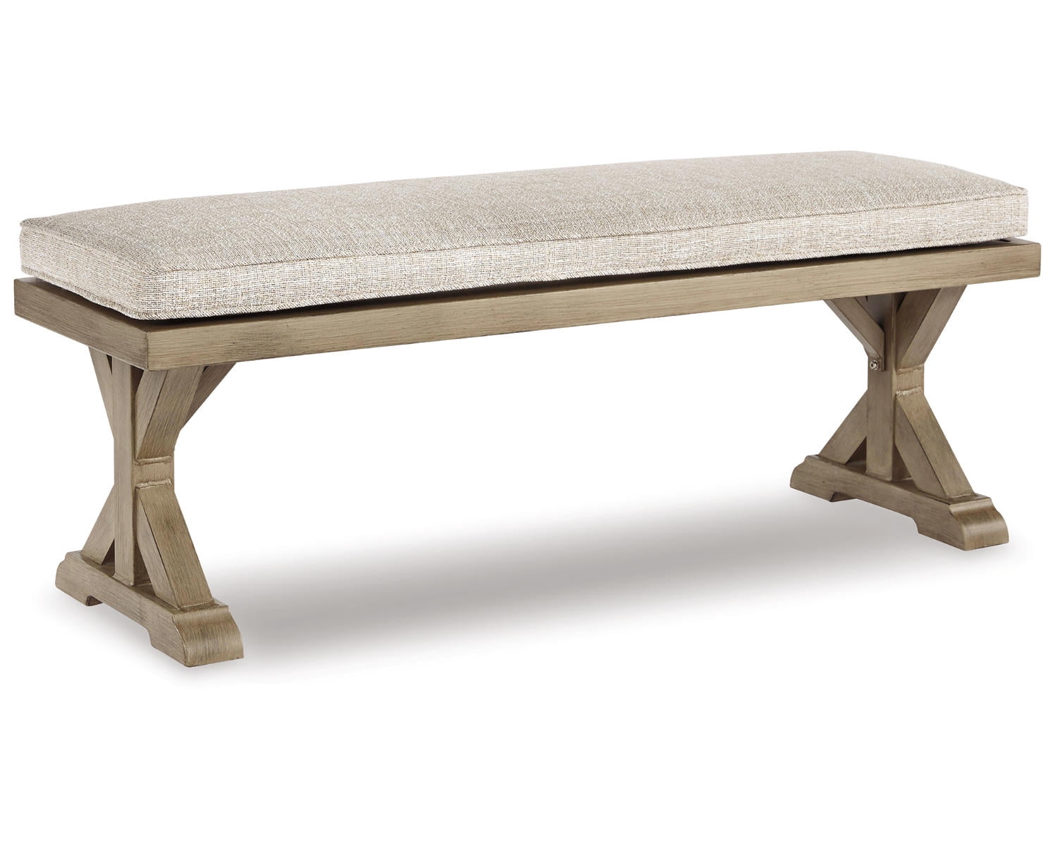 Driftwood-Inspired Coastal Beige Bench with Plush Cushion