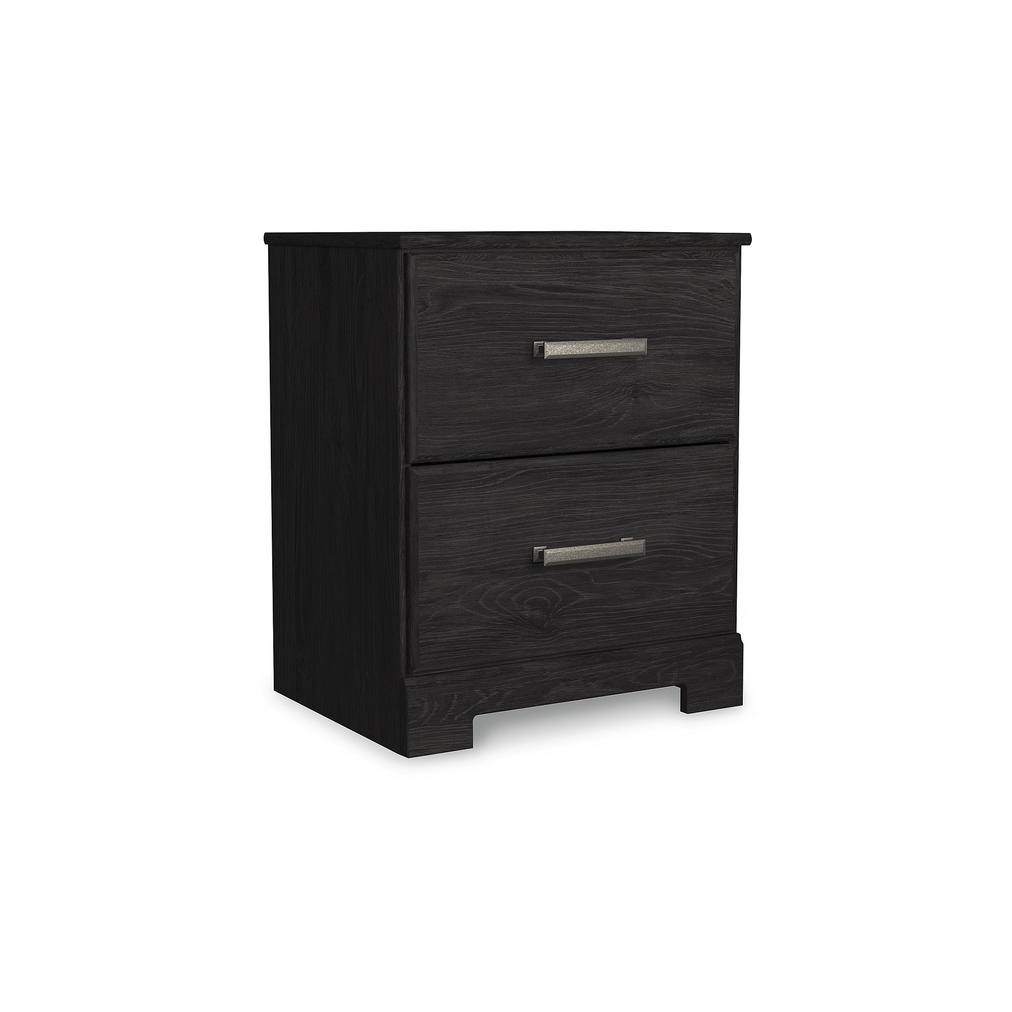 Black Transitional 2-Drawer Nightstand with Pewter Handles
