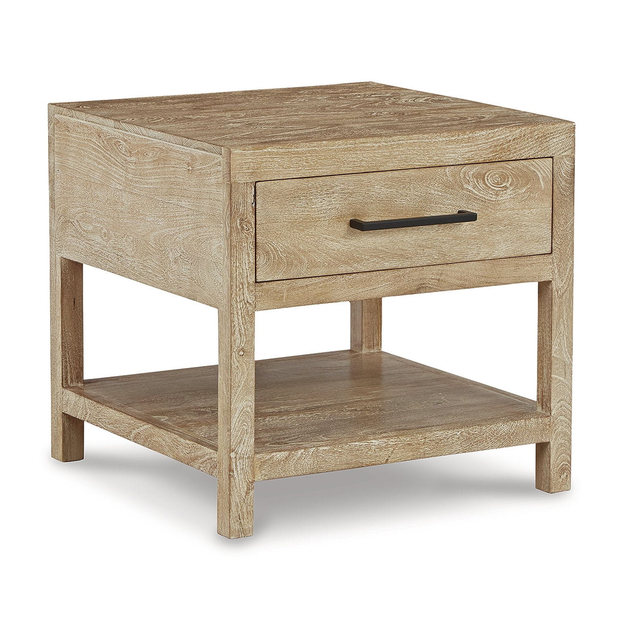 Transitional Belenburg Square Wood End Table with Drawer, Brown