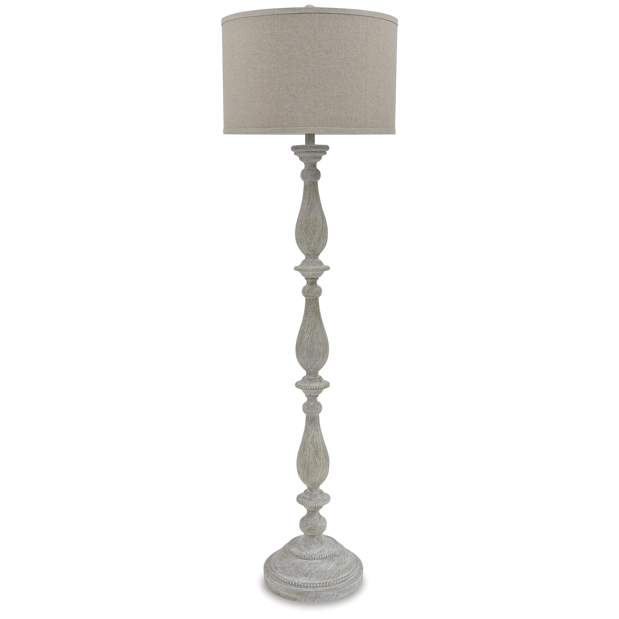 Bernadate Whitewash Resin Floor Lamp with Fabric Drum Shade