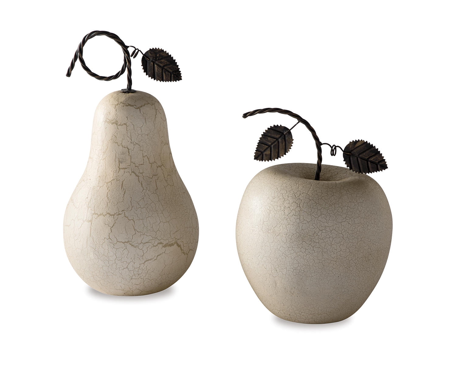 Antique White Metal Apple and Pear Sculpture Set
