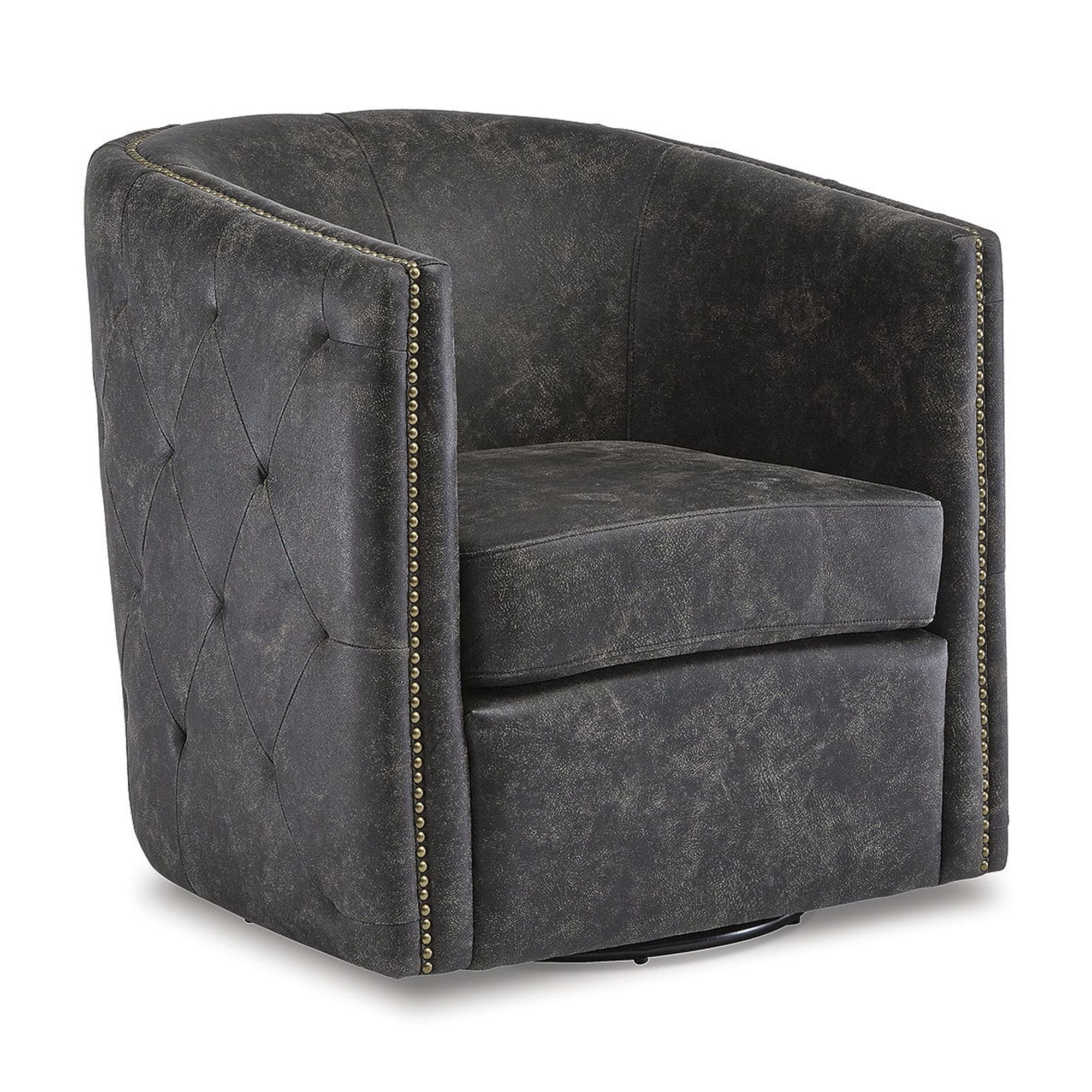 Distressed Black Faux Leather Barrel Swivel Chair