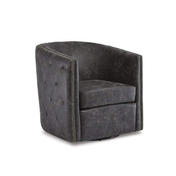 Signature Design by Ashley Casual Brentlow Swivel Accent Chair, Distressed Black