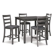 Signature Design by Ashley Bridson 5-Piece Counter Height Dining Set - Gray Wood Table with 4 Upholstered Bar Stools