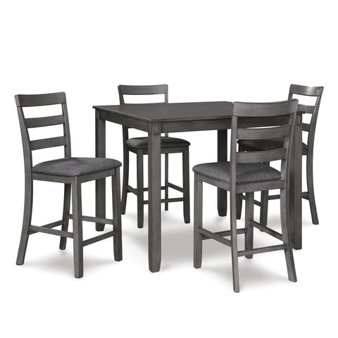 Signature Design by Ashley Bridson 5-Piece Counter Height Dining Set - Gray Wood Table with 4 Upholstered Bar Stools