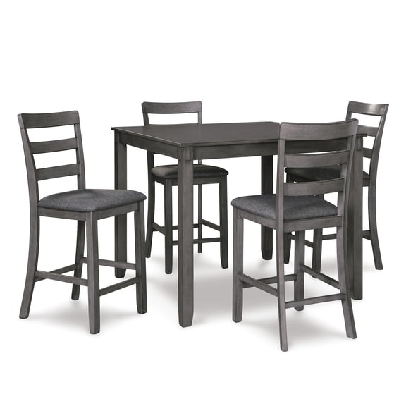Signature Design by Ashley Bridson 5-Piece Counter Height Dining Set - Gray Wood Table with 4 Upholstered Bar Stools
