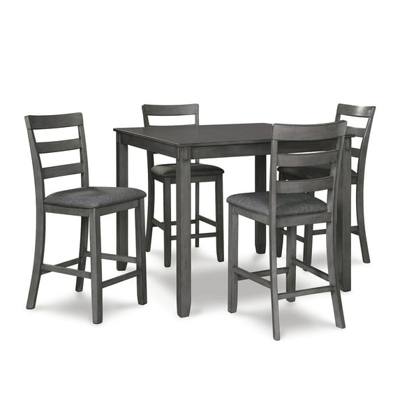 Signature Design by Ashley Bridson 5-Piece Counter Height Dining Set - Gray Wood Table with 4 Upholstered Bar Stools