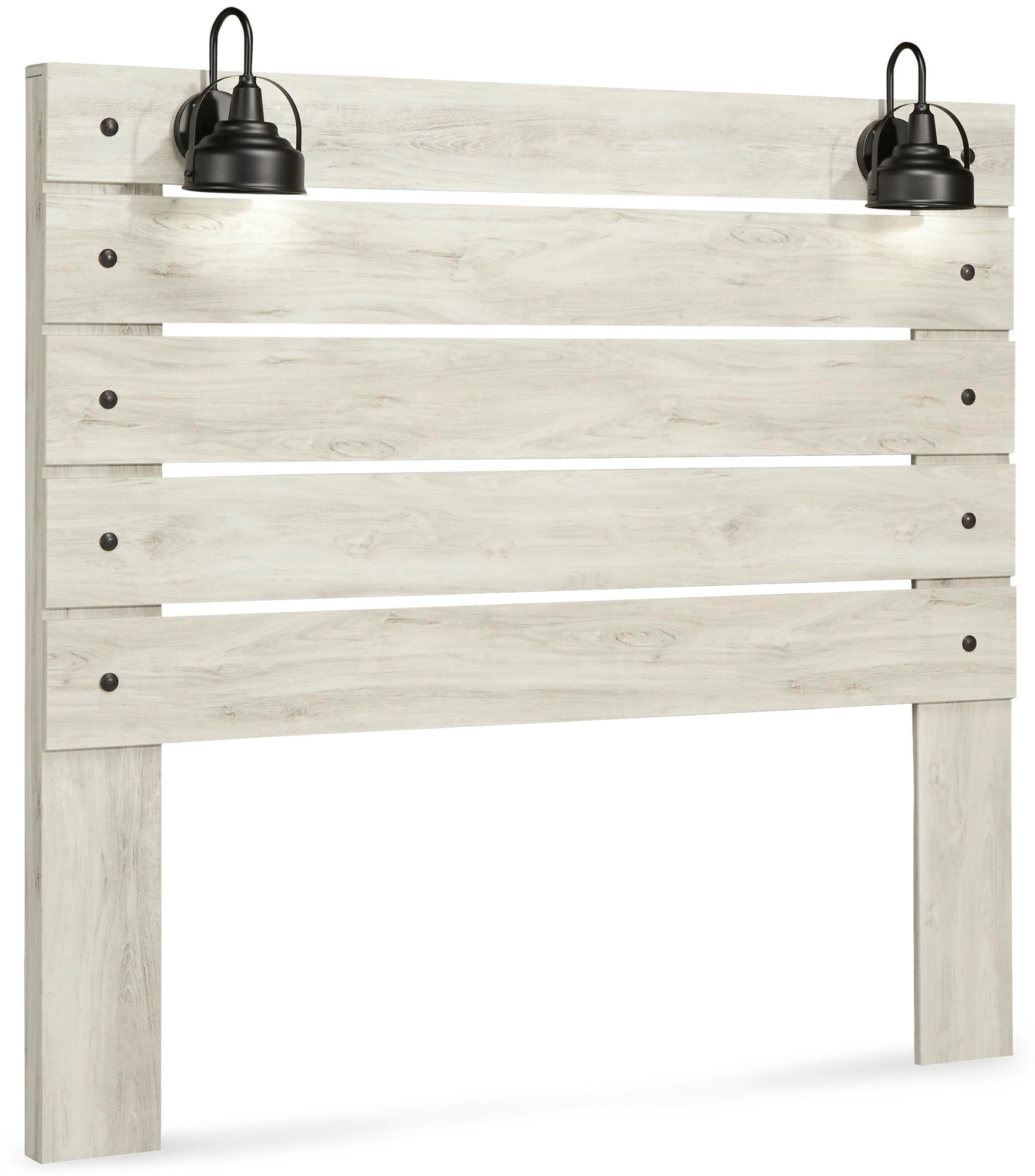 Signature Design by Ashley Cambeck Queen Panel Headboard, Whitewash, Farmhouse Headboard with LED Sconce Lights and USB Charging
