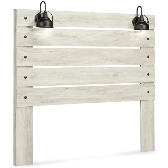 Signature Design by Ashley Cambeck Queen Panel Headboard, Whitewash, Farmhouse Headboard with LED Sconce Lights and USB Charging