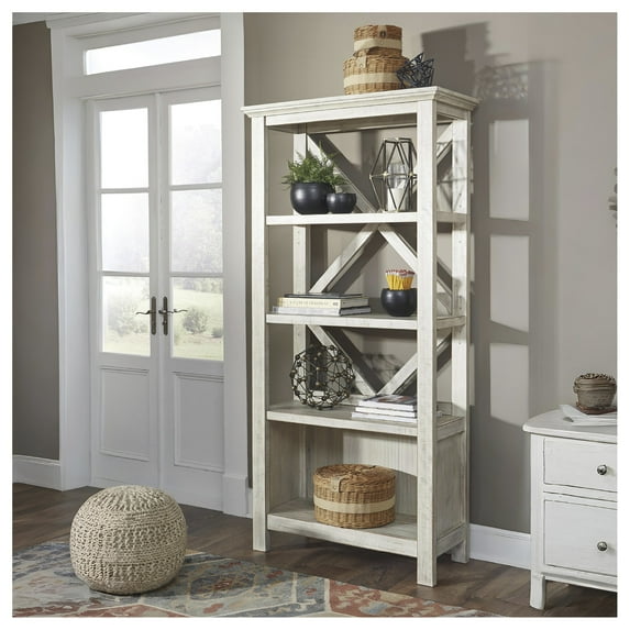 Signature Design by Ashley Carynhurst Large Bookcase, Whitewash Finish, Adjustable Shelves, Modern Farmhouse