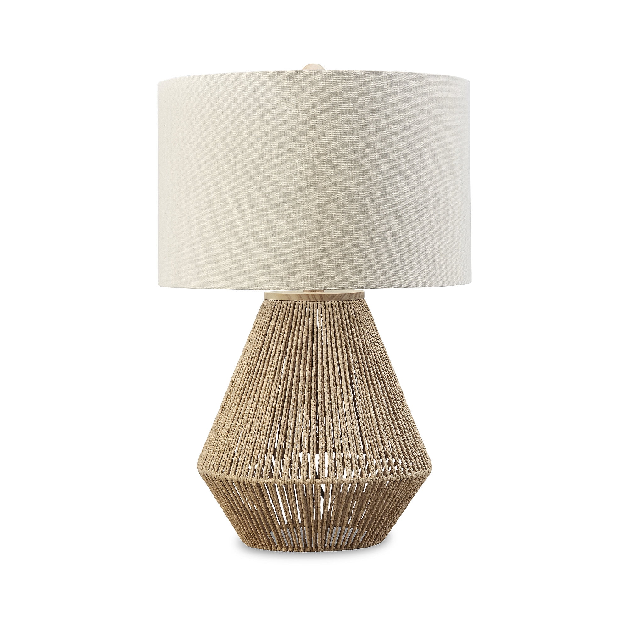 Beige and White Rope Tripod Table Lamp with Drum Shade