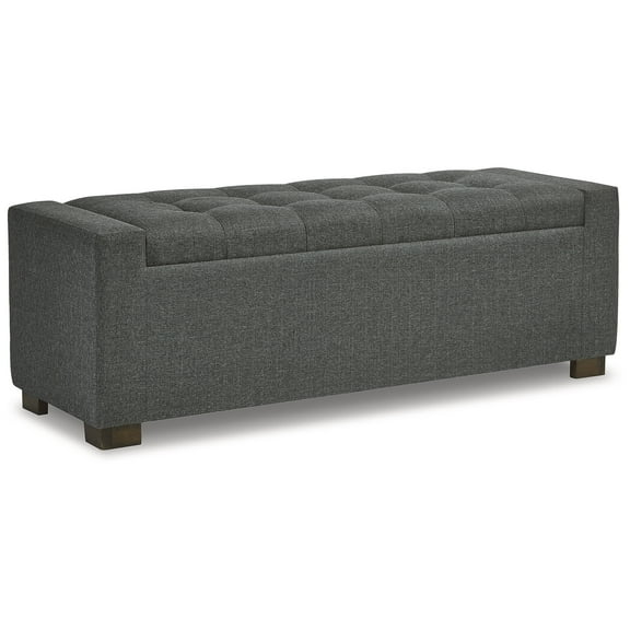 Signature Design by Ashley Cortwell Storage Bench - Gray Polyester Upholstered with Tufted Cushion