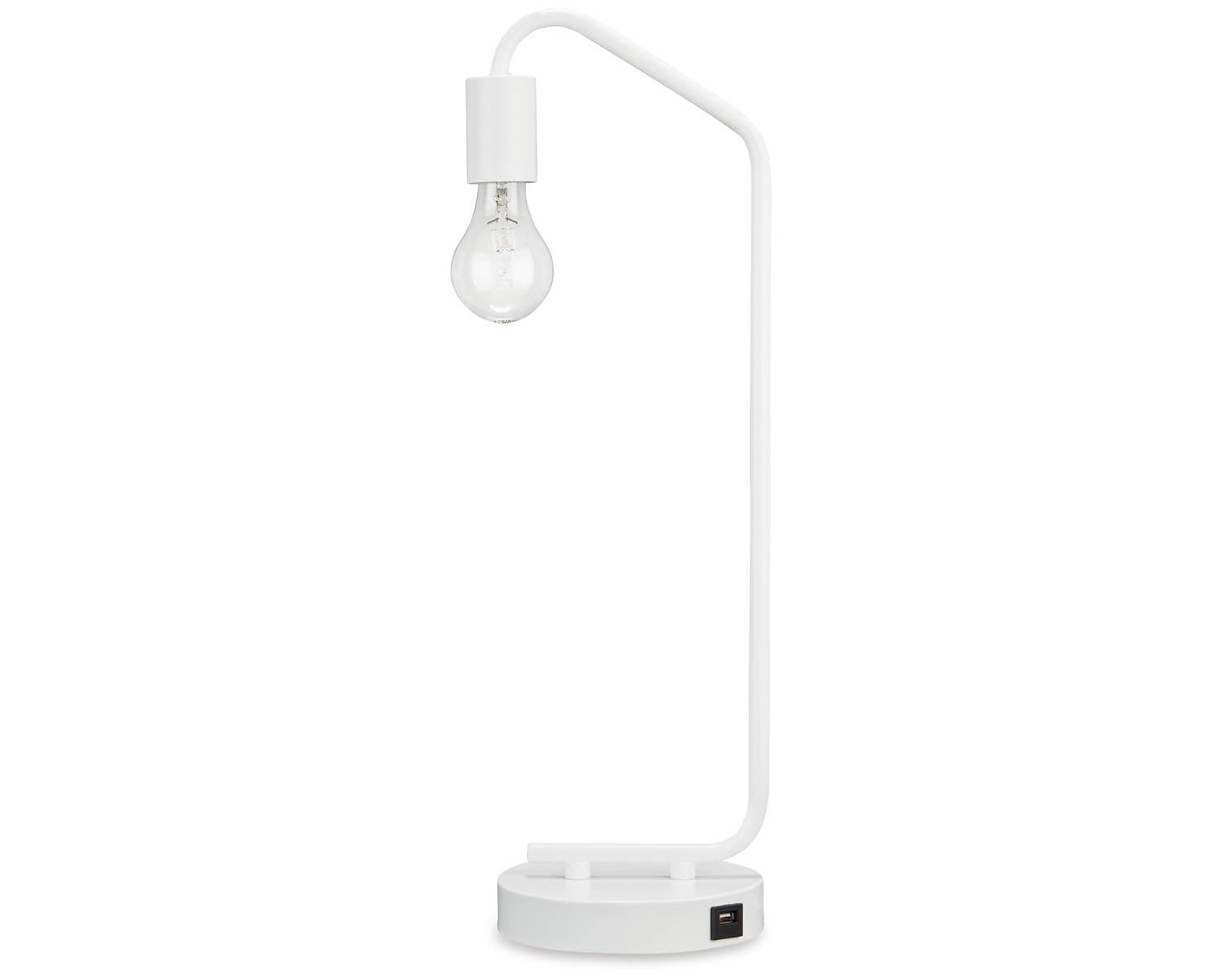 White Metal Desk Lamp with USB Port, Modern Accent
