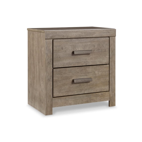 Signature Design by Ashley Culverbach 2-Drawer Nightstand - Modern Grey Night Stand with USB Charging Ports & Linen-Lined Storage Drawers
