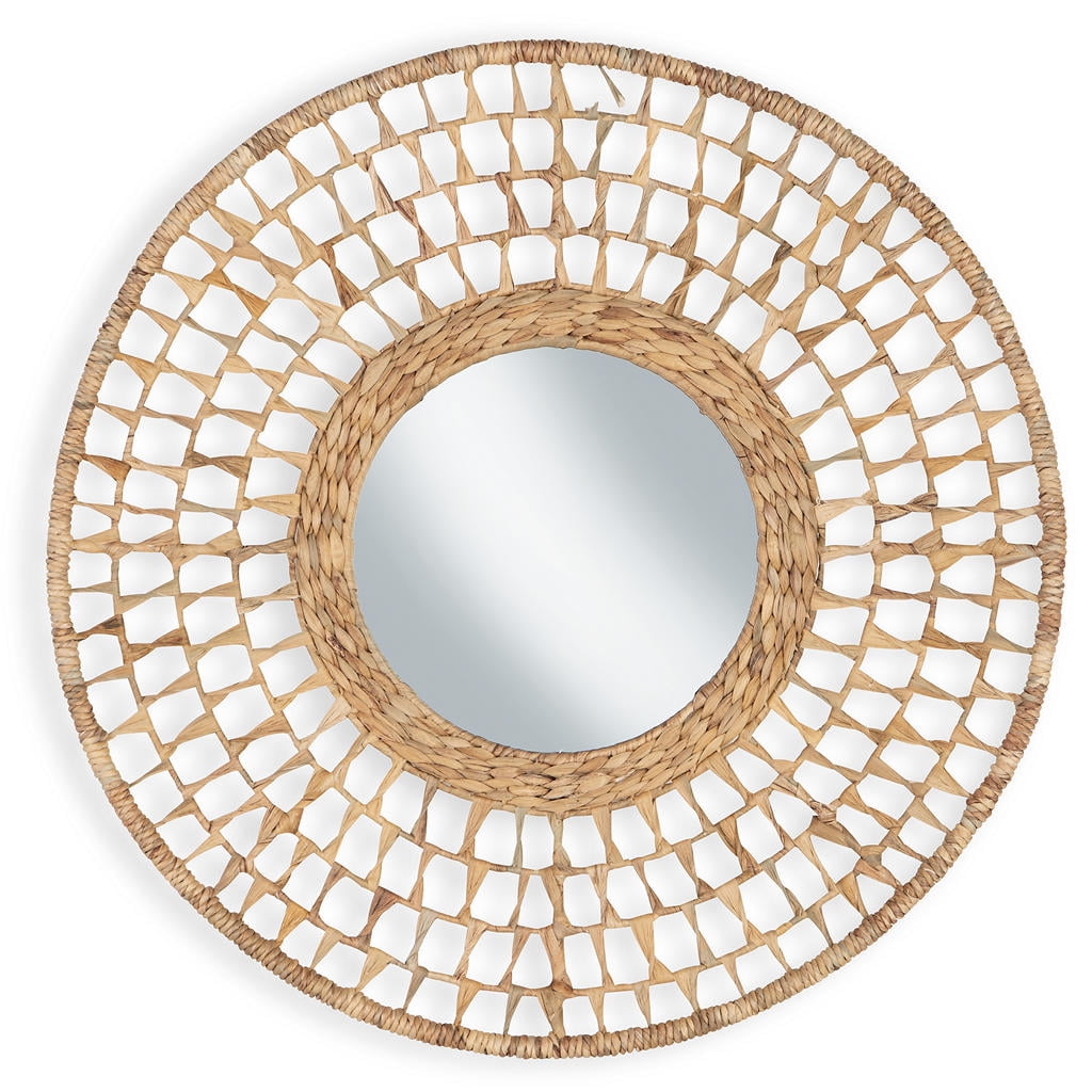 Boho-Chic Natural Water Hyacinth 32" Round Accent Mirror