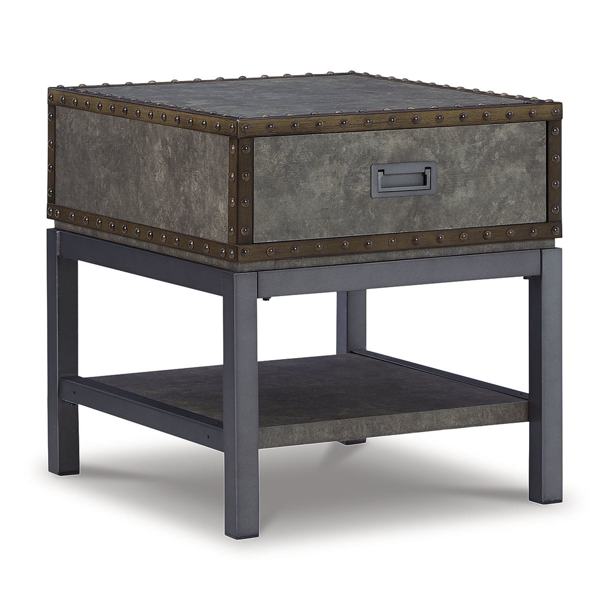 Derrylin Vintage Industrial Gray-Brown End Table with Storage