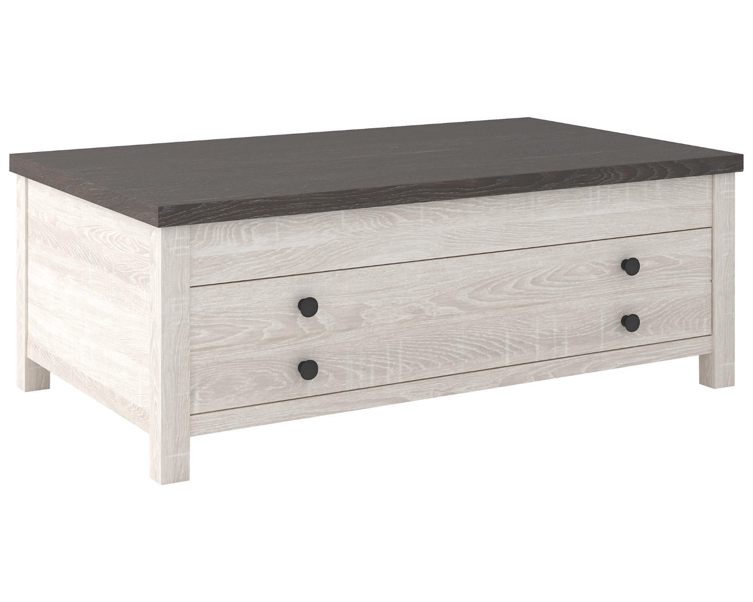 Brown and White Rectangular Lift-Top Coffee Table with Storage